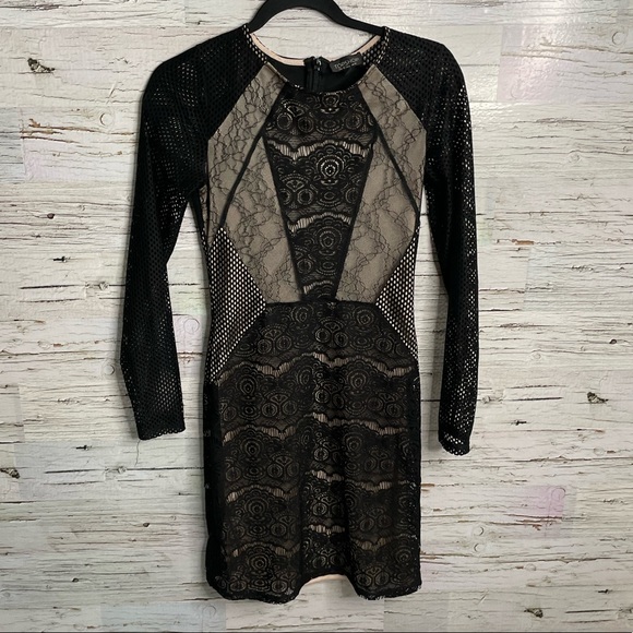 Topshop black cream lace long sleeve mesh size 6 - Picture 1 of 11